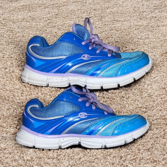 CHAMPION Blue Shine Girls Sneakers Size 2.5 with Purple Laces - Picture 5 of 12